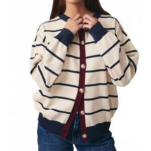 NEW SUNDAY EDITION color block button down sweater in beige multi